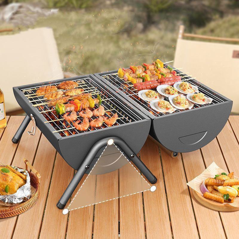 Outdoor portable double-sided barbecue stove