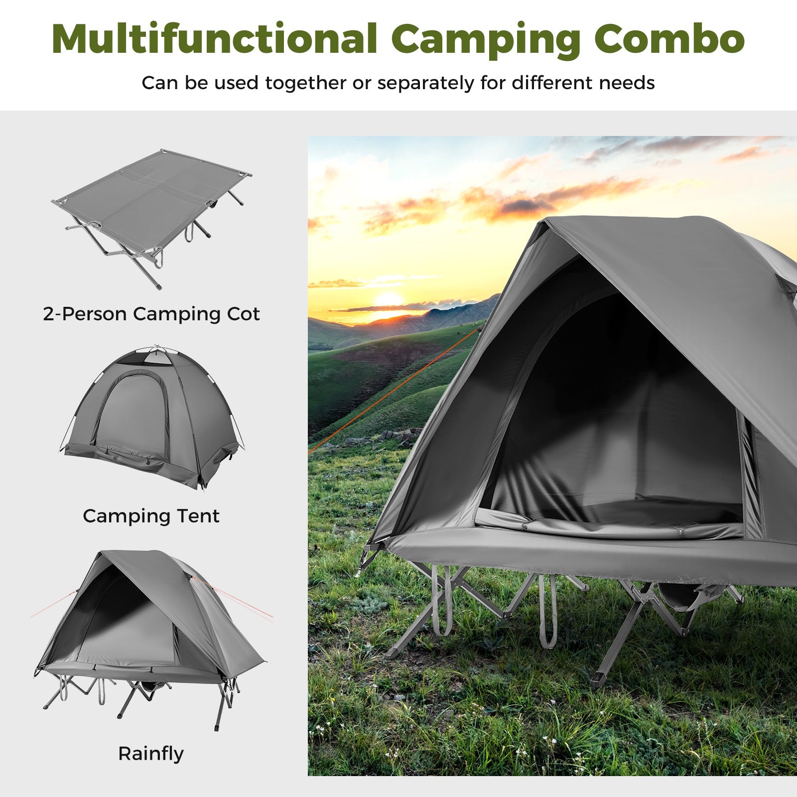 2-Person Camping Cot Tent Foldable Off-Ground