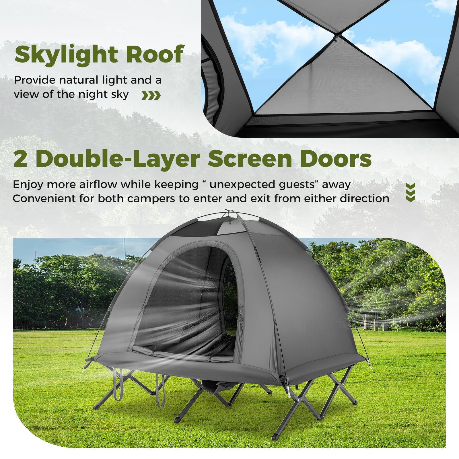 2-Person Camping Cot Tent Foldable Off-Ground