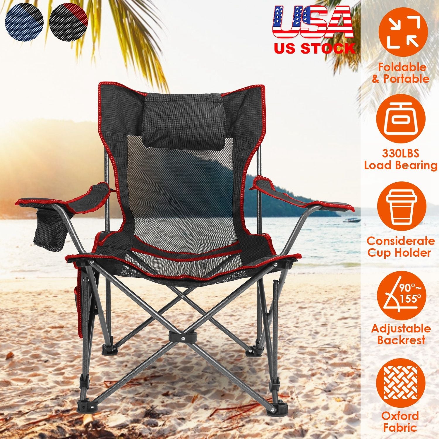 Foldable Camping Chair 330LBS Load