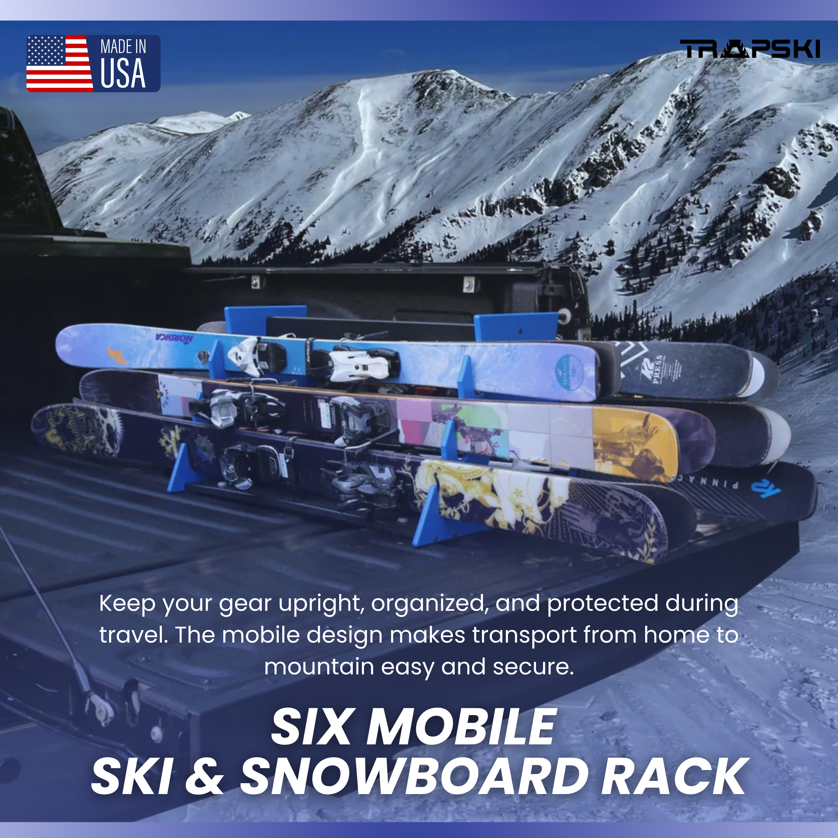 TRAPSKI SIX PACK Mobile All Mountain Ski and Snowboard Rack
