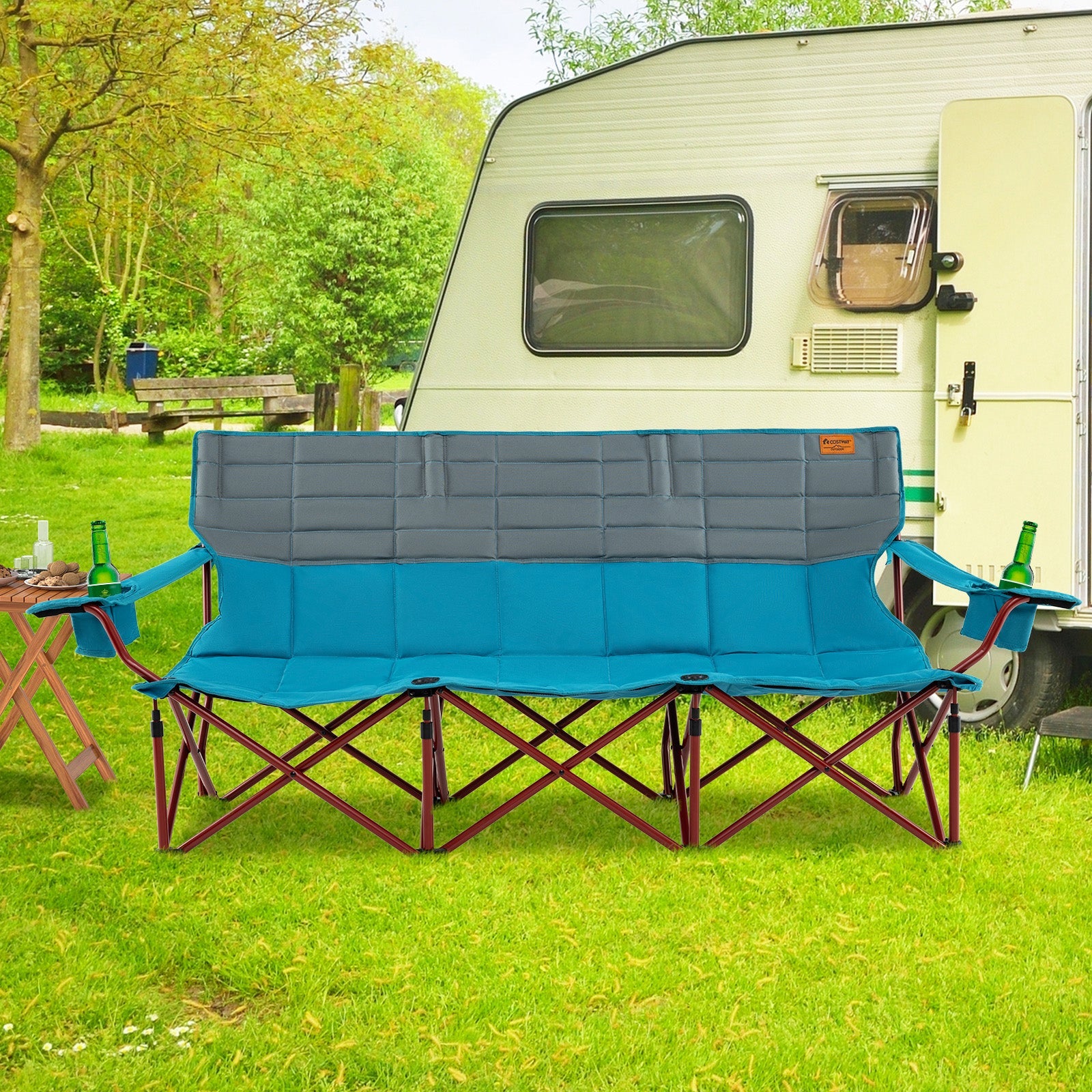 3 Person Folding Camping Chair with 2 Cup Holders
