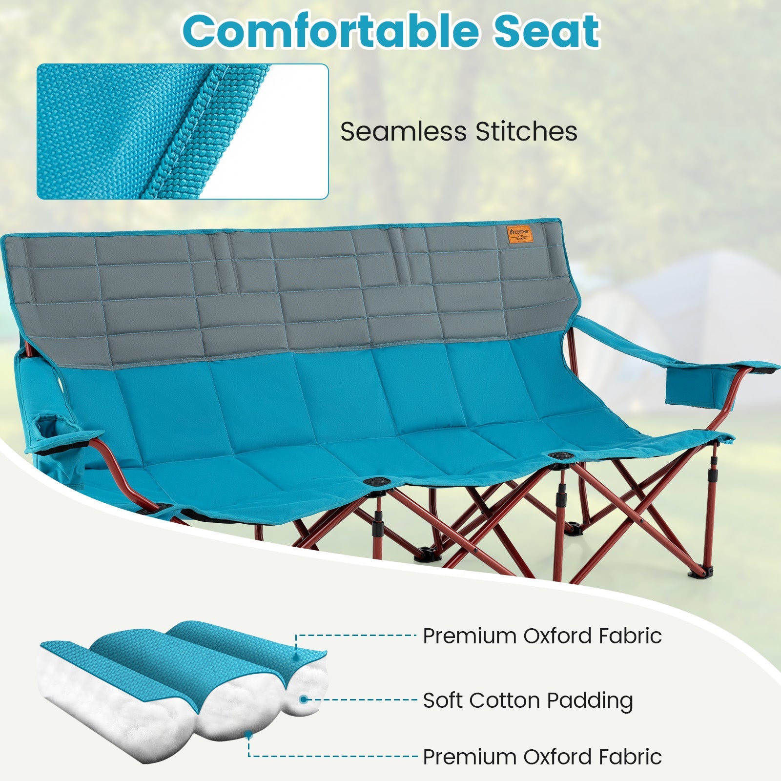 3 Person Folding Camping Chair with 2 Cup Holders