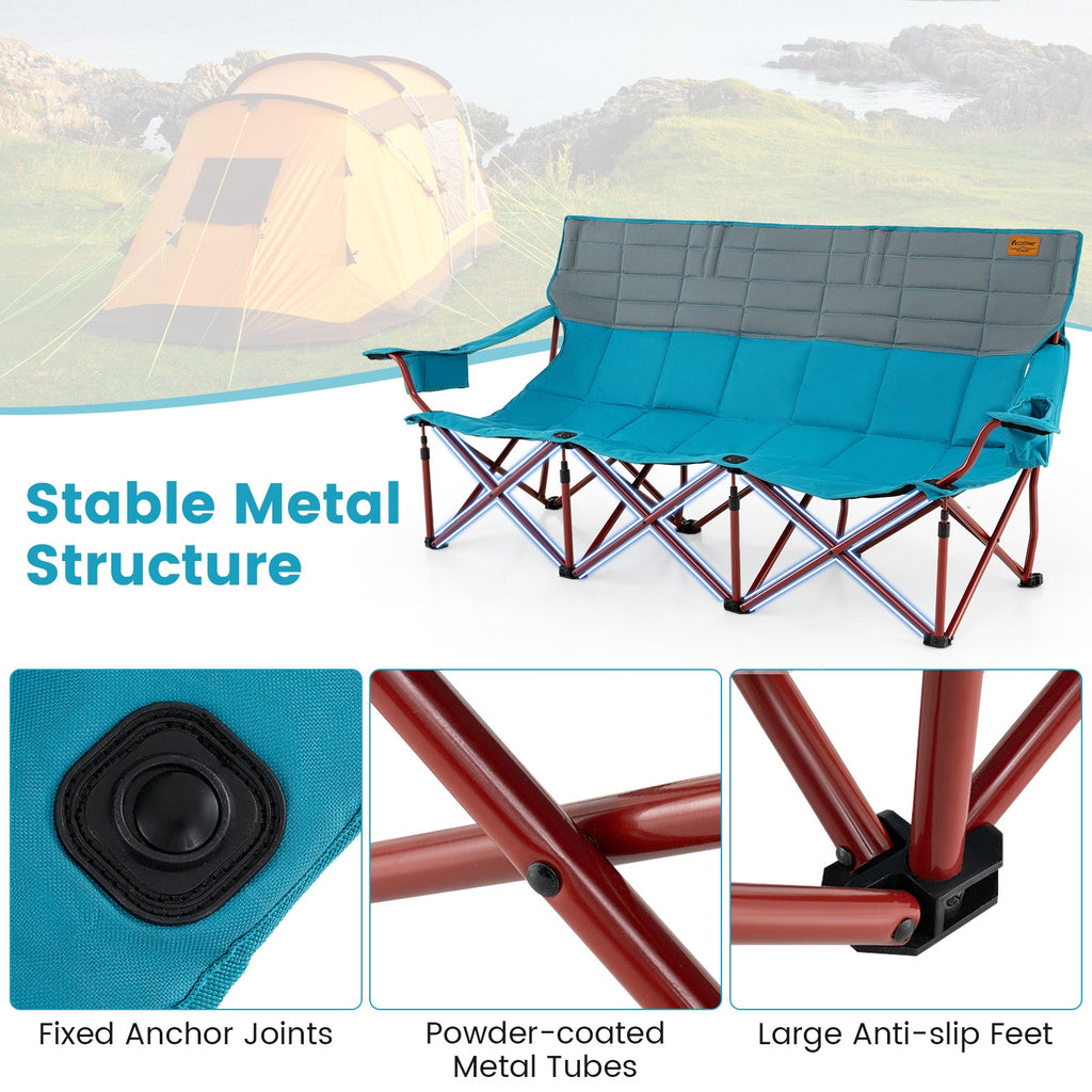 3 Person Folding Camping Chair with 2 Cup Holders