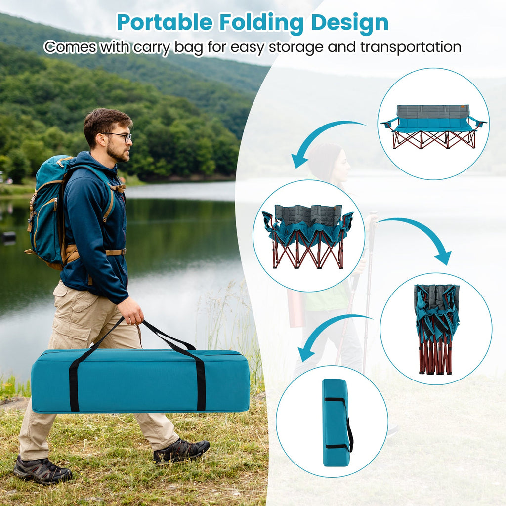 3 Person Folding Camping Chair with 2 Cup Holders