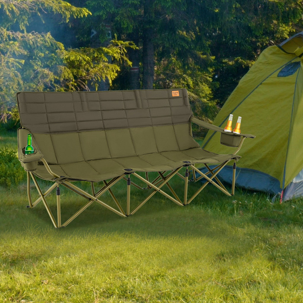 3 Person Folding Camping Chair with 2 Cup Holders