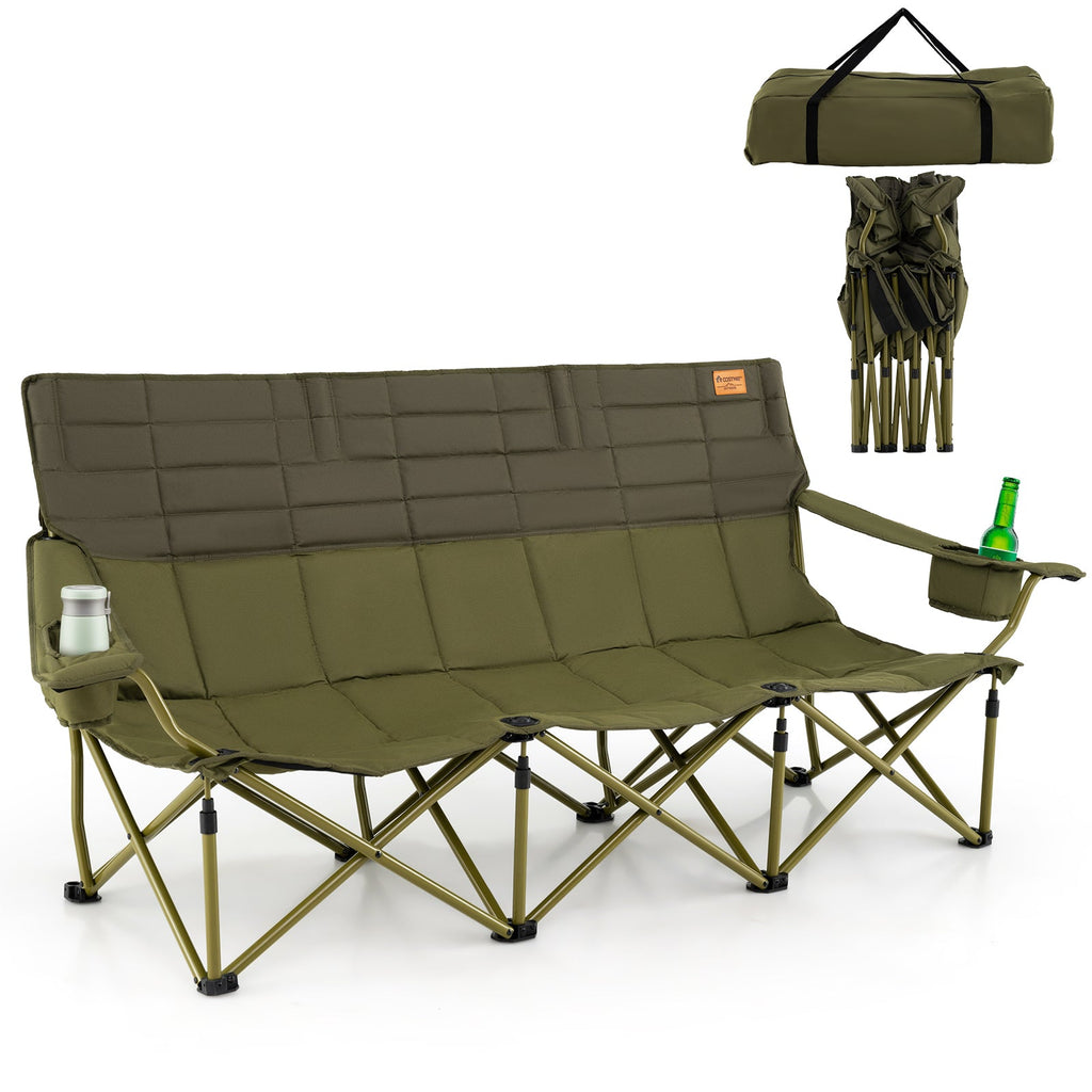 3 Person Folding Camping Chair with 2 Cup Holders
