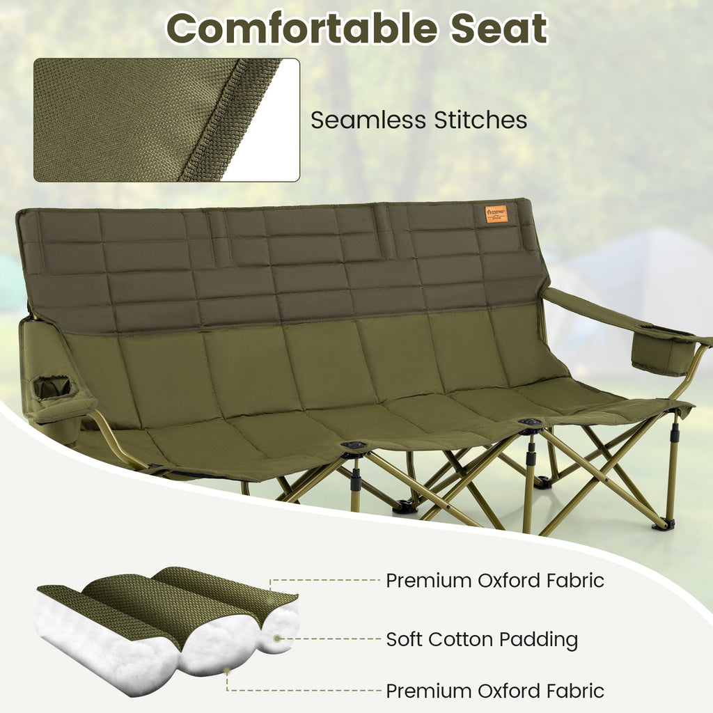 3 Person Folding Camping Chair with 2 Cup Holders