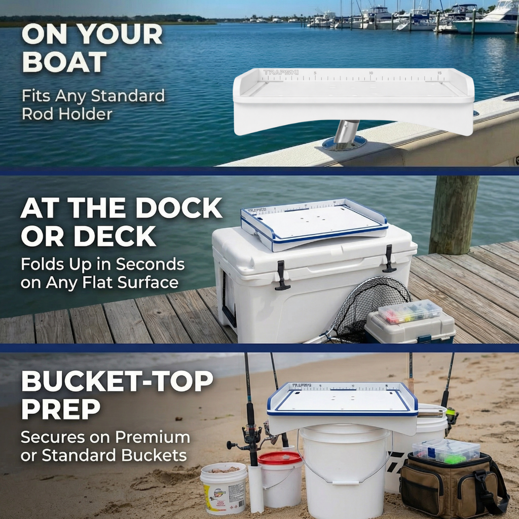Premium Rod Mount 18" or 33" Raised Fillet Table – 3-in-1 Bait & Fish Station
