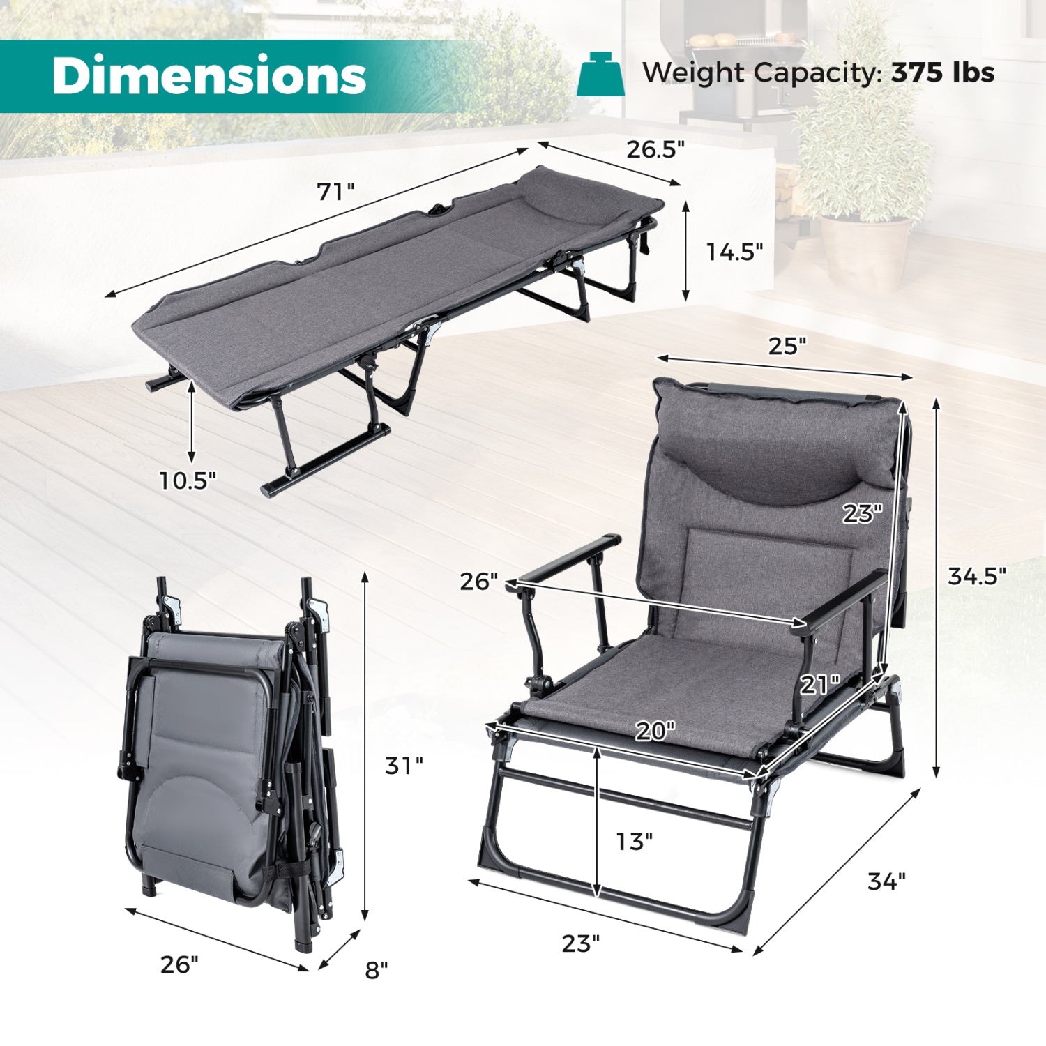 3 in 1 Folding Camping Cot