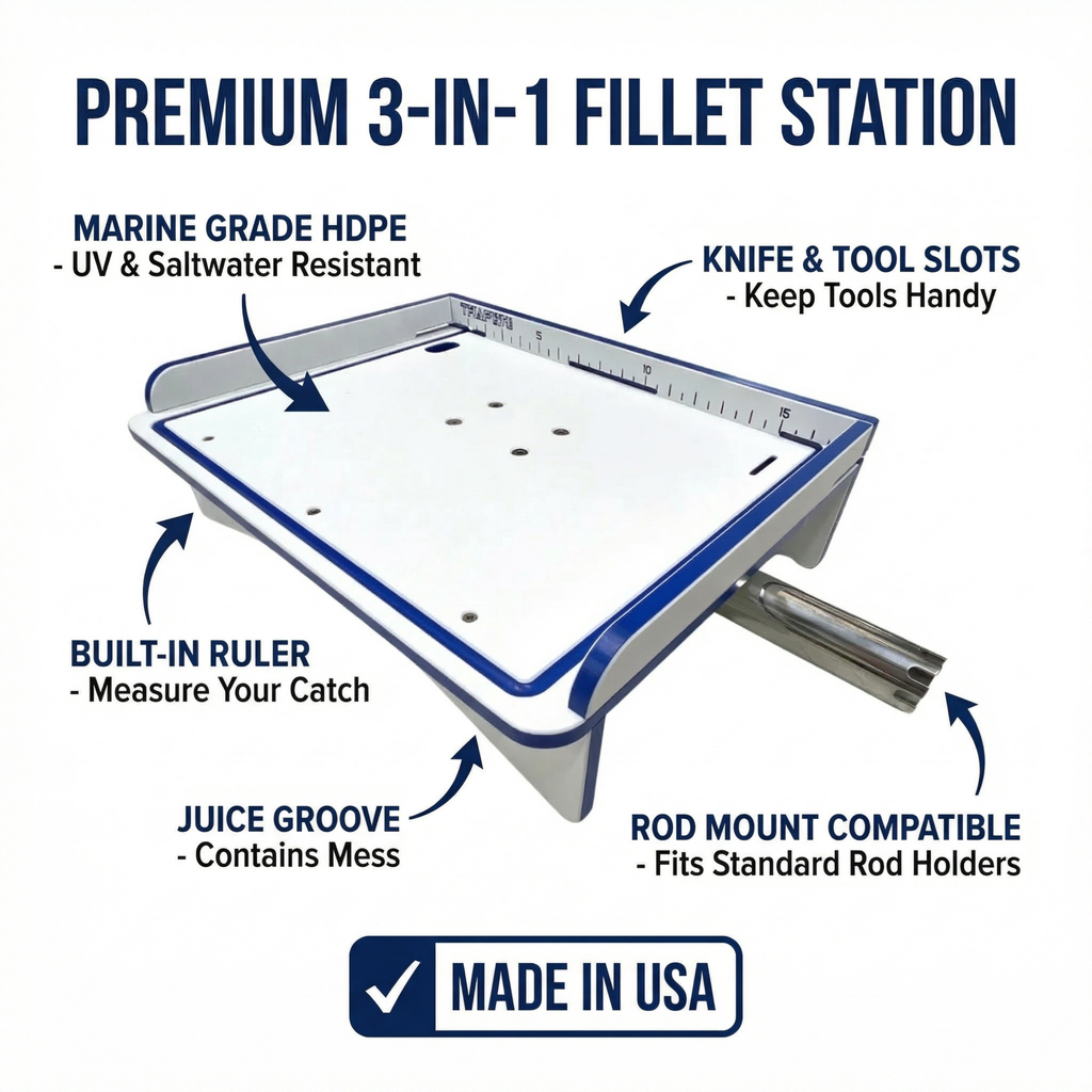 Premium Rod Mount 18" or 33" Raised Fillet Table – 3-in-1 Bait & Fish Station