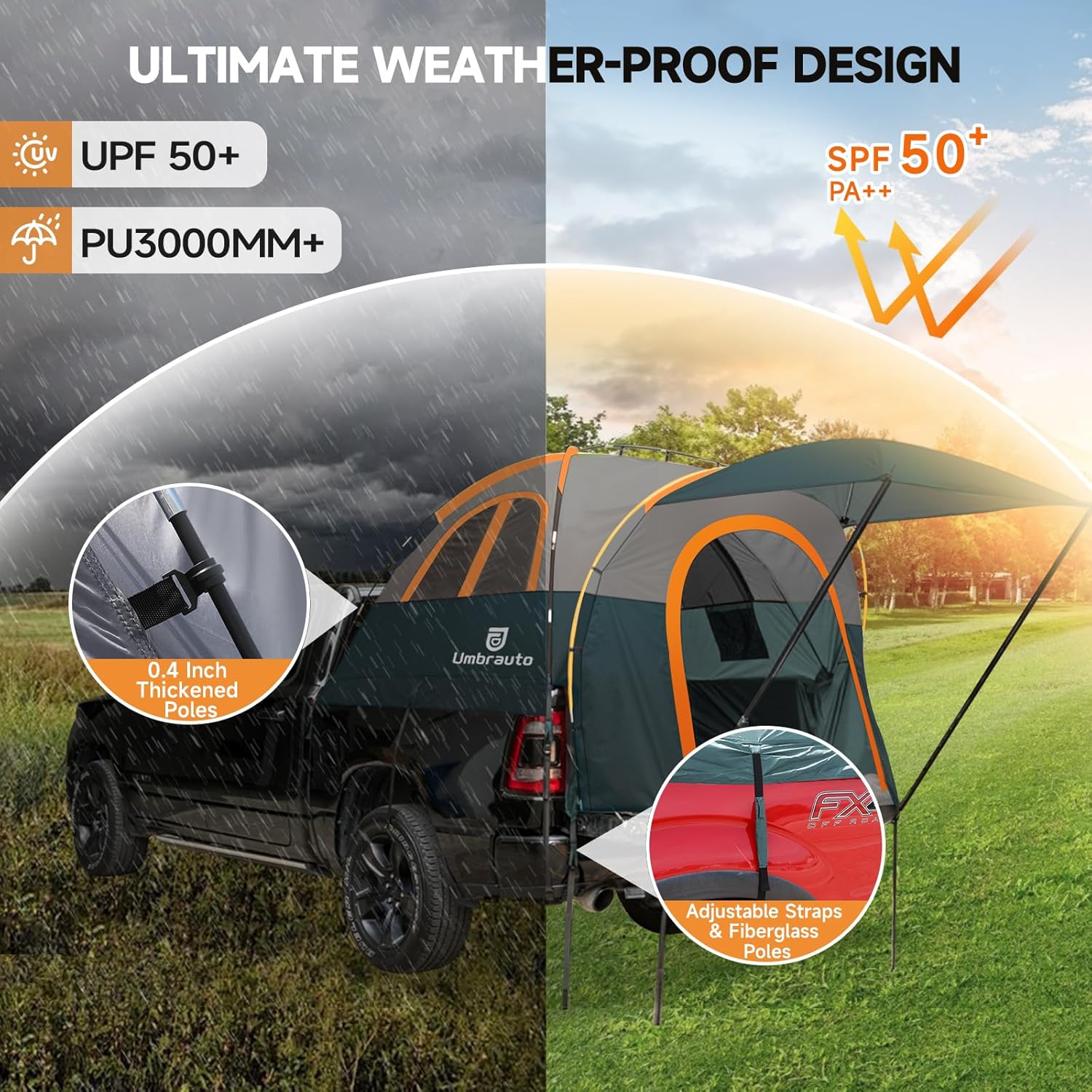 Umbrauto Truck Bed Tent with Awning,Fits 6.4-6.7 ft Truck Beds