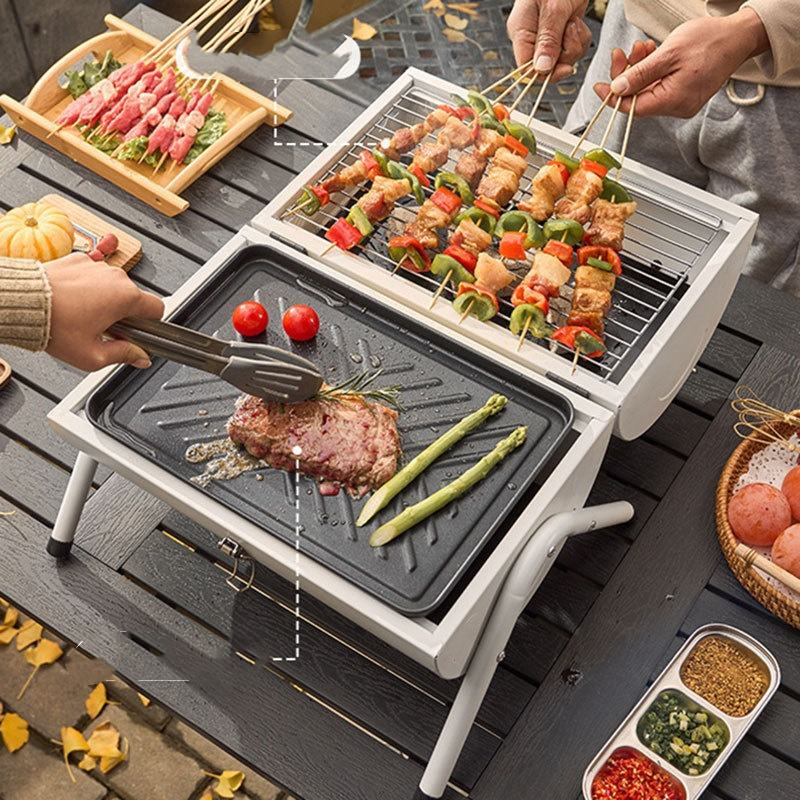 Outdoor portable double-sided barbecue stove