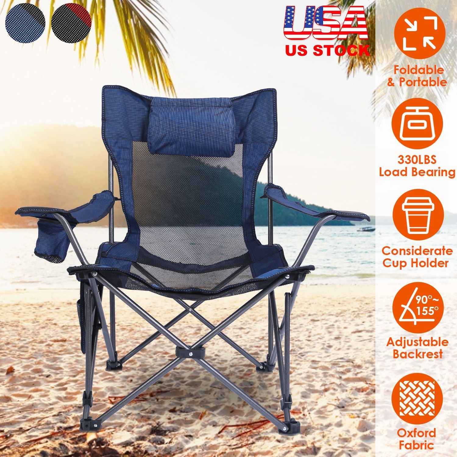 Foldable Camping Chair 330LBS Load