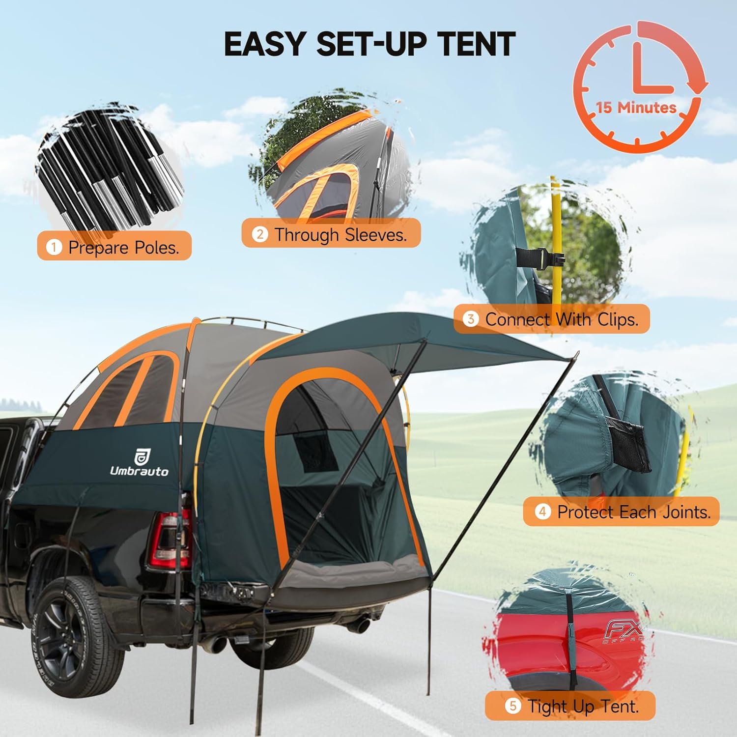 Umbrauto Truck Bed Tent with Awning,Fits 6.4-6.7 ft Truck Beds
