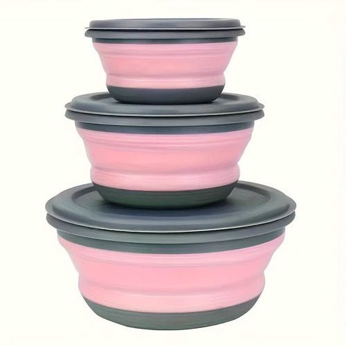 3 Foldable Silicone Camping Bowls with Lids