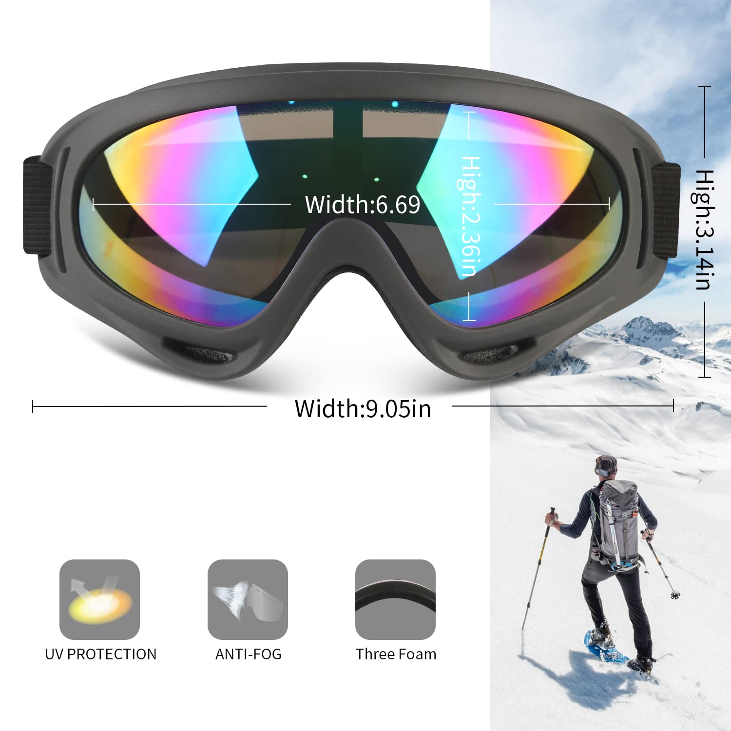 COOLOO Ski Goggles, 2 Pack Snow Goggles