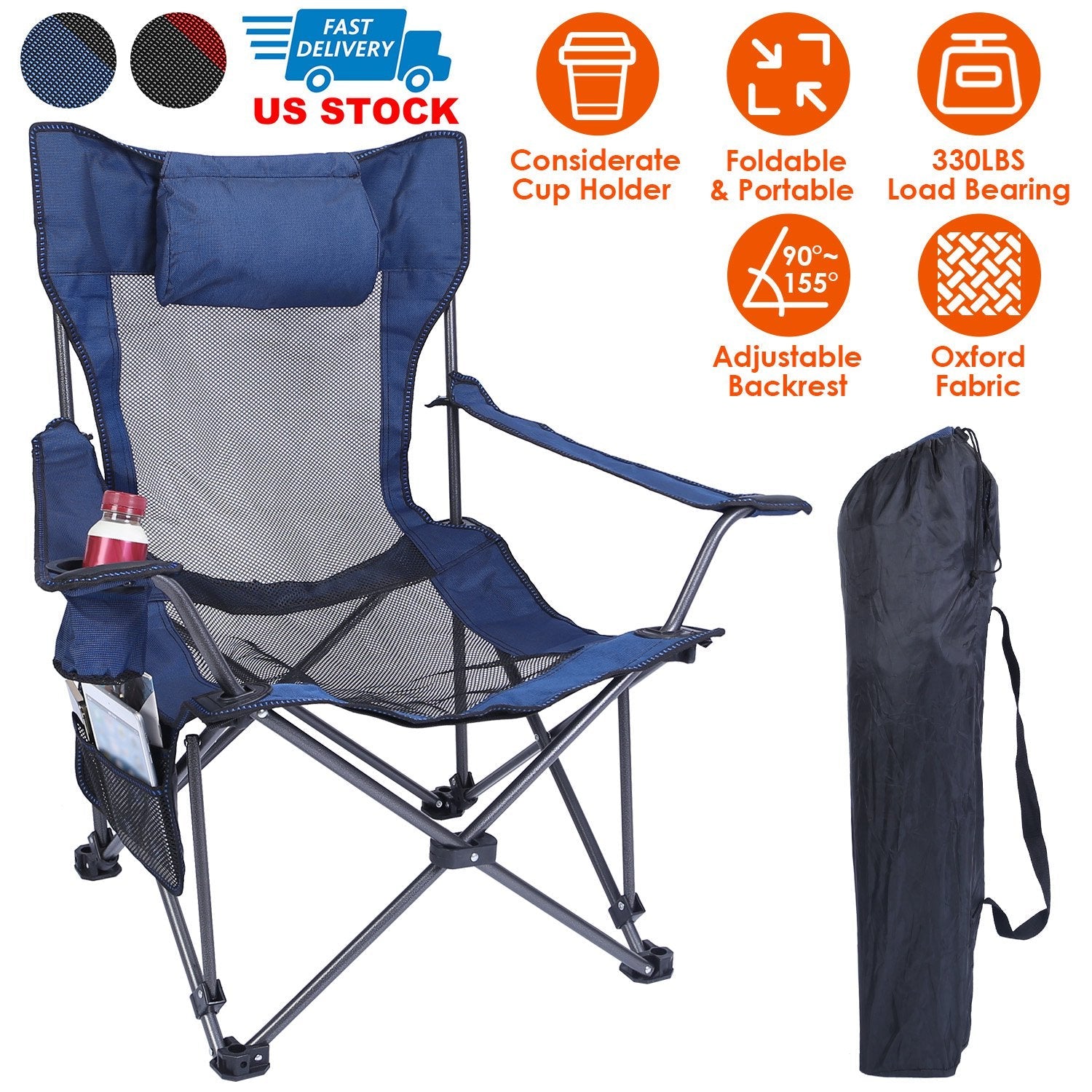 Foldable Camping Chair 330LBS Load