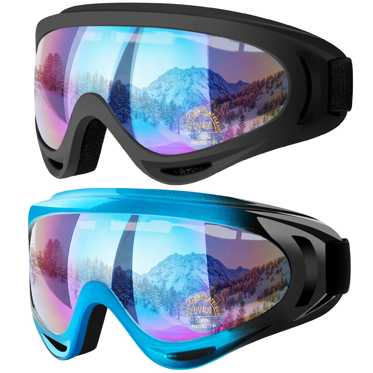 COOLOO Ski Goggles, 2 Pack Snow Goggles