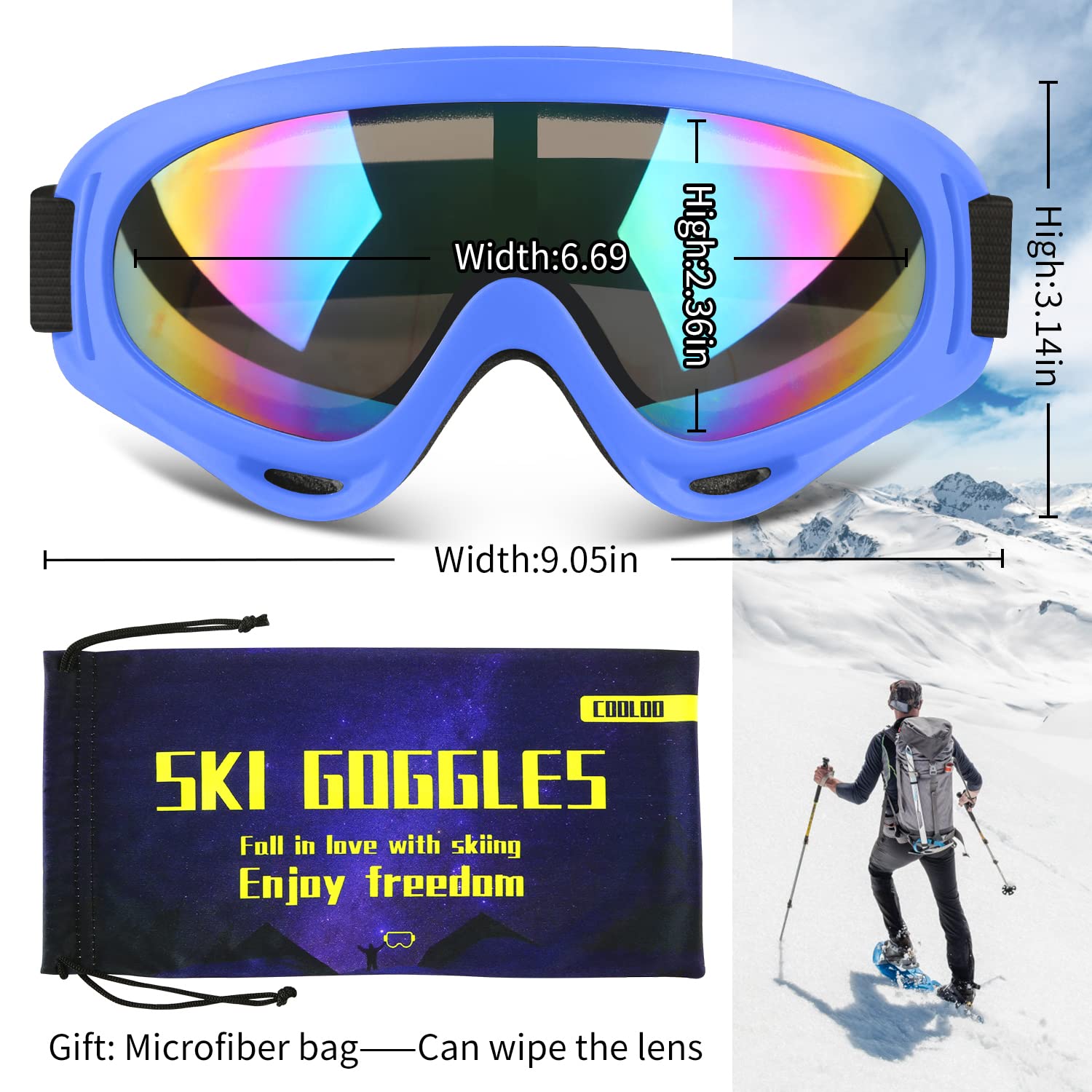 COOLOO Ski Goggles, 2 Pack Snow Goggles