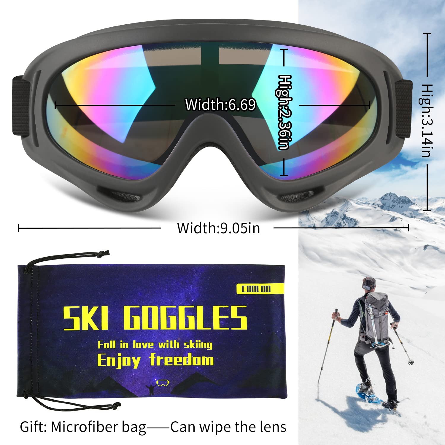 COOLOO Ski Goggles, 2 Pack Snow Goggles