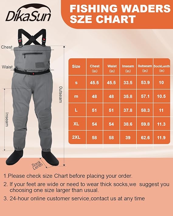 DikaSun Breathable Stocking Foot Waders for Fly Fishing