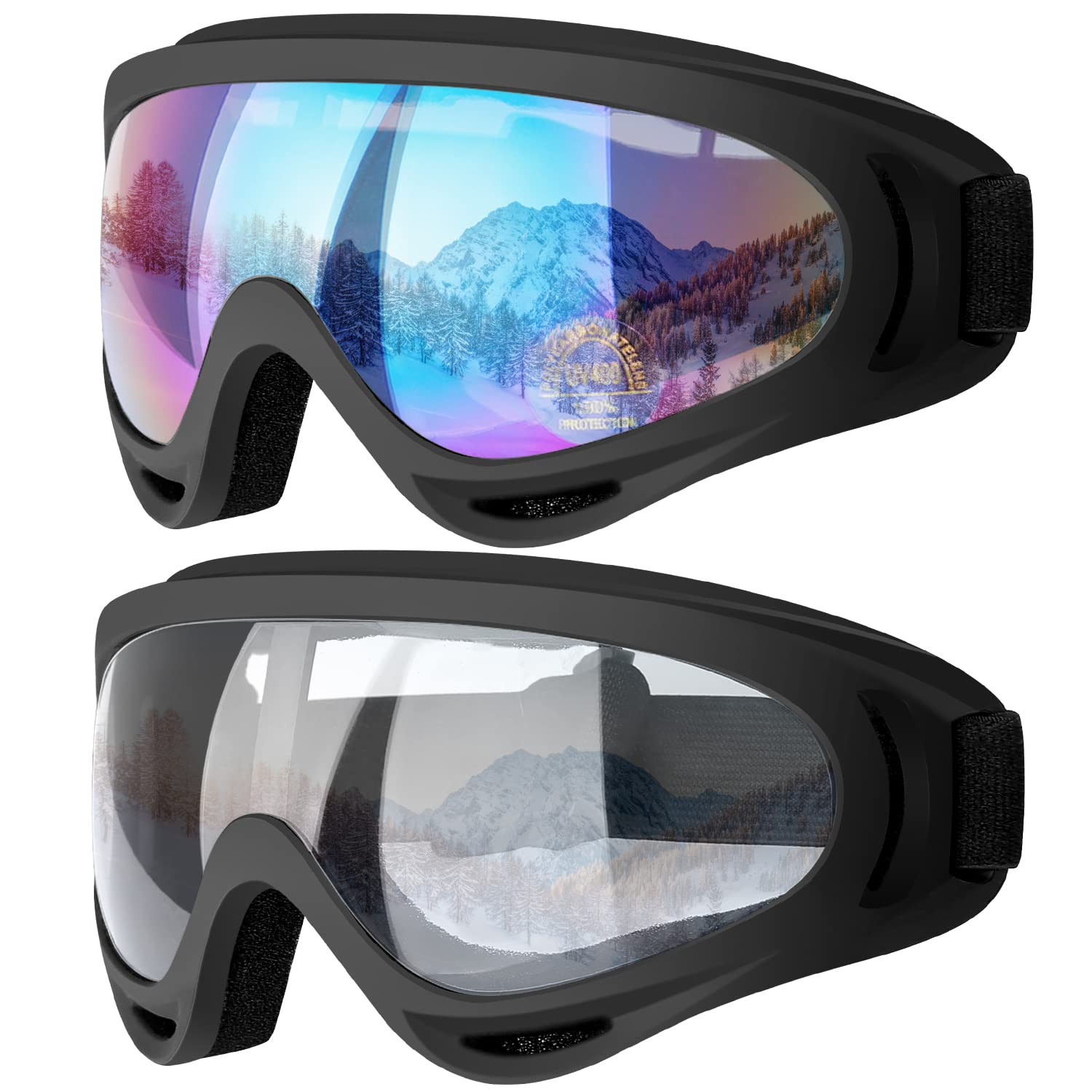 COOLOO Ski Goggles, 2 Pack Snow Goggles