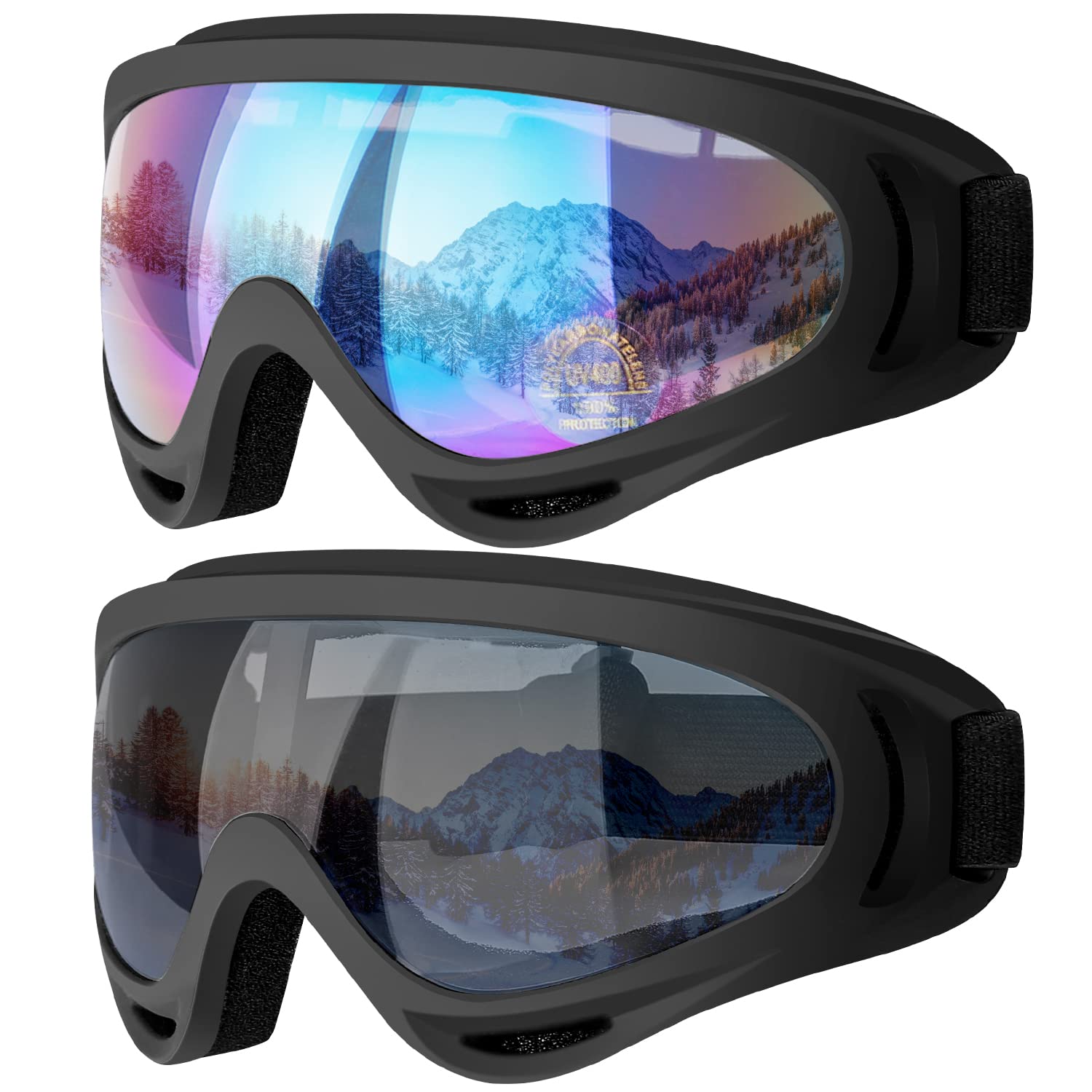 COOLOO Ski Goggles, 2 Pack Snow Goggles
