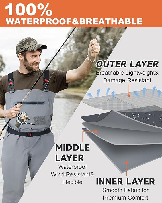DikaSun Breathable Stocking Foot Waders for Fly Fishing