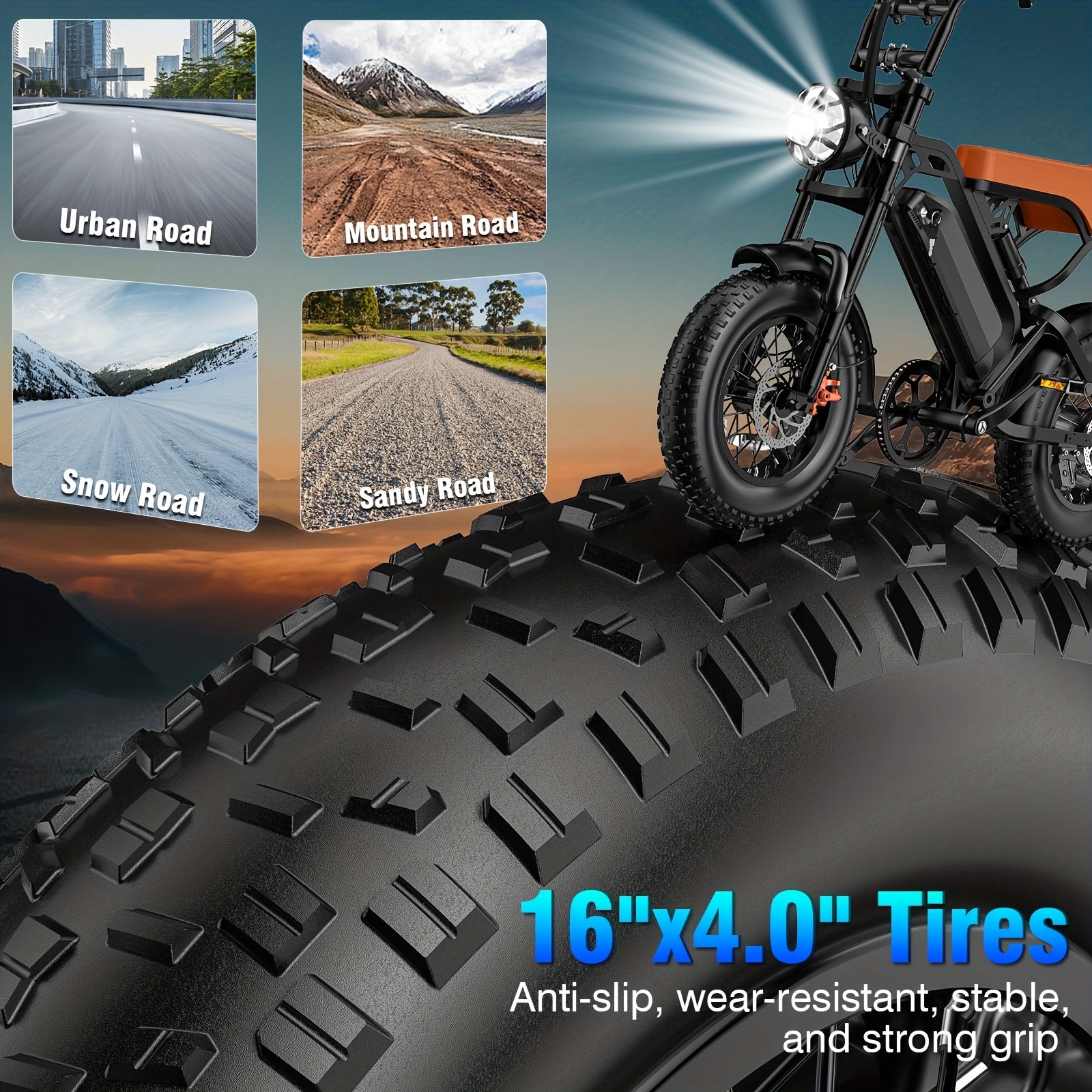 749W 27.9MPH All-Terrain Electric Mountain Bike For Adults -16" Heavy-Duty Alloy Steel Frame