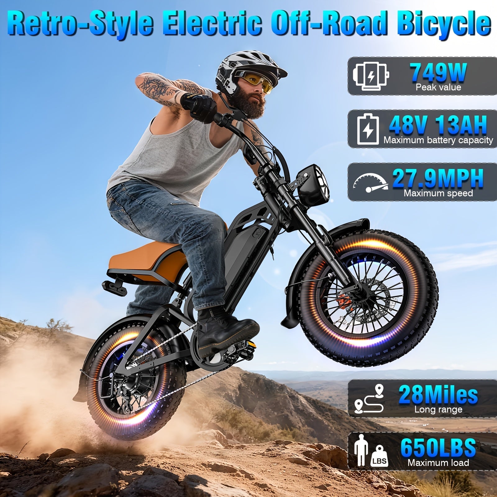 749W 27.9MPH All-Terrain Electric Mountain Bike For Adults -16" Heavy-Duty Alloy Steel Frame