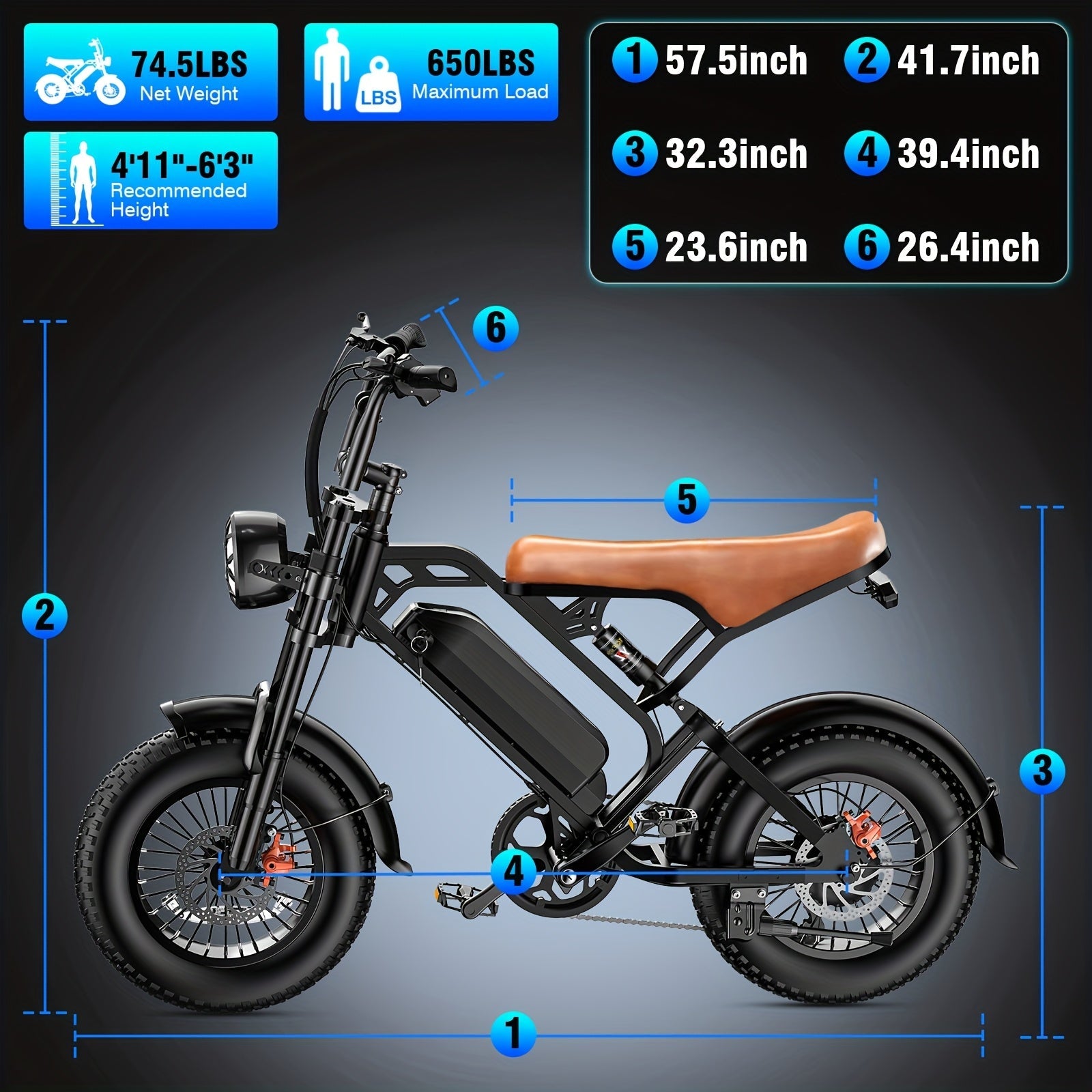 749W 27.9MPH All-Terrain Electric Mountain Bike For Adults -16" Heavy-Duty Alloy Steel Frame