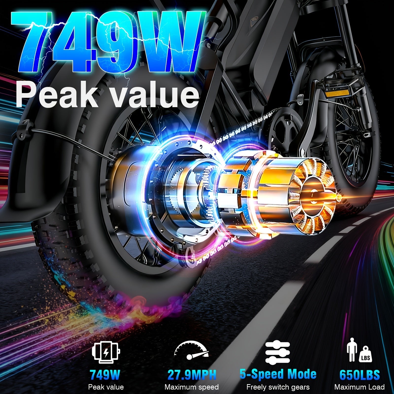 749W 27.9MPH All-Terrain Electric Mountain Bike For Adults -16" Heavy-Duty Alloy Steel Frame