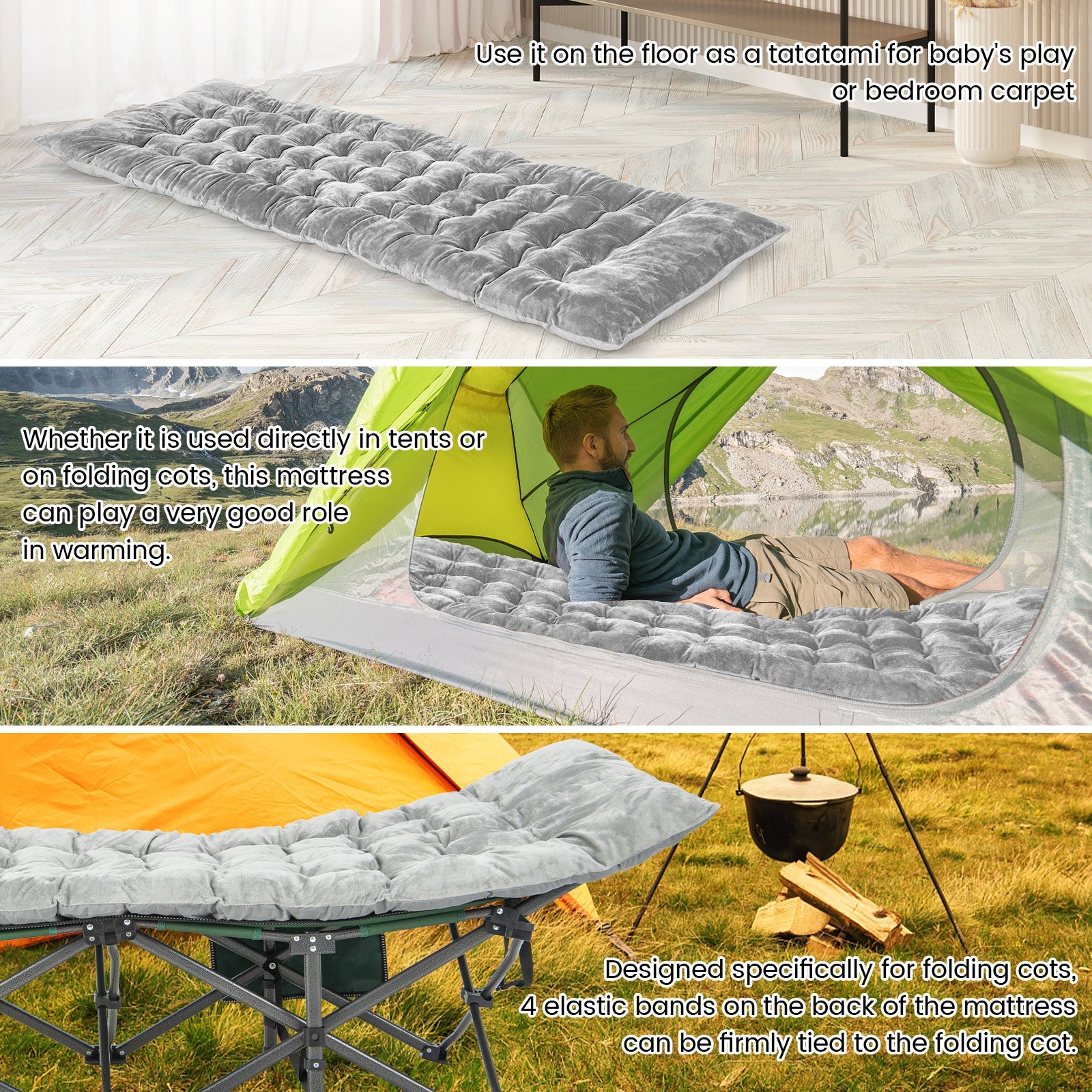 75 x 27.5 Inch Camping Cot Pads