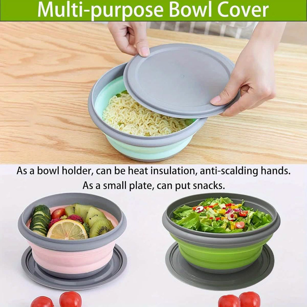 3 Foldable Silicone Camping Bowls with Lids
