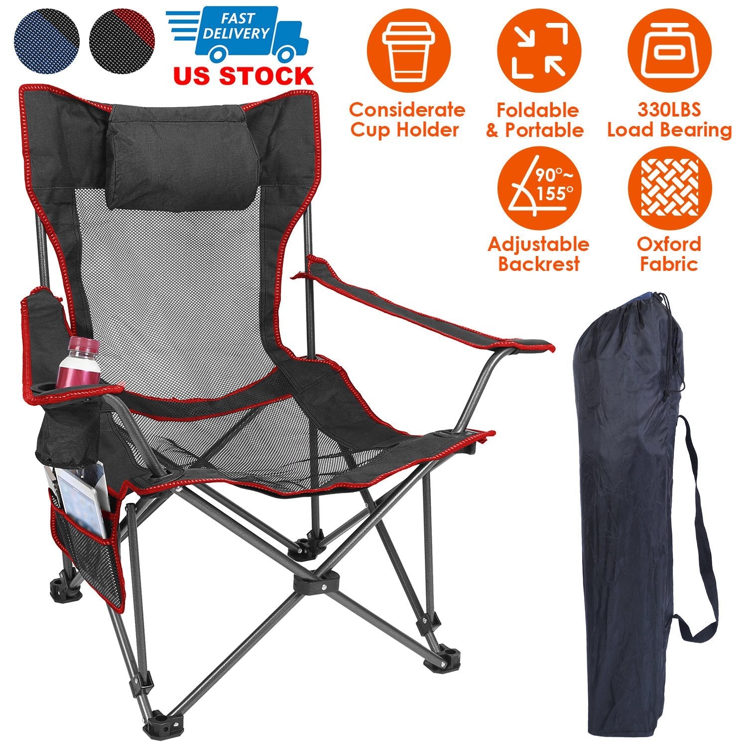 Foldable Camping Chair 330LBS Load