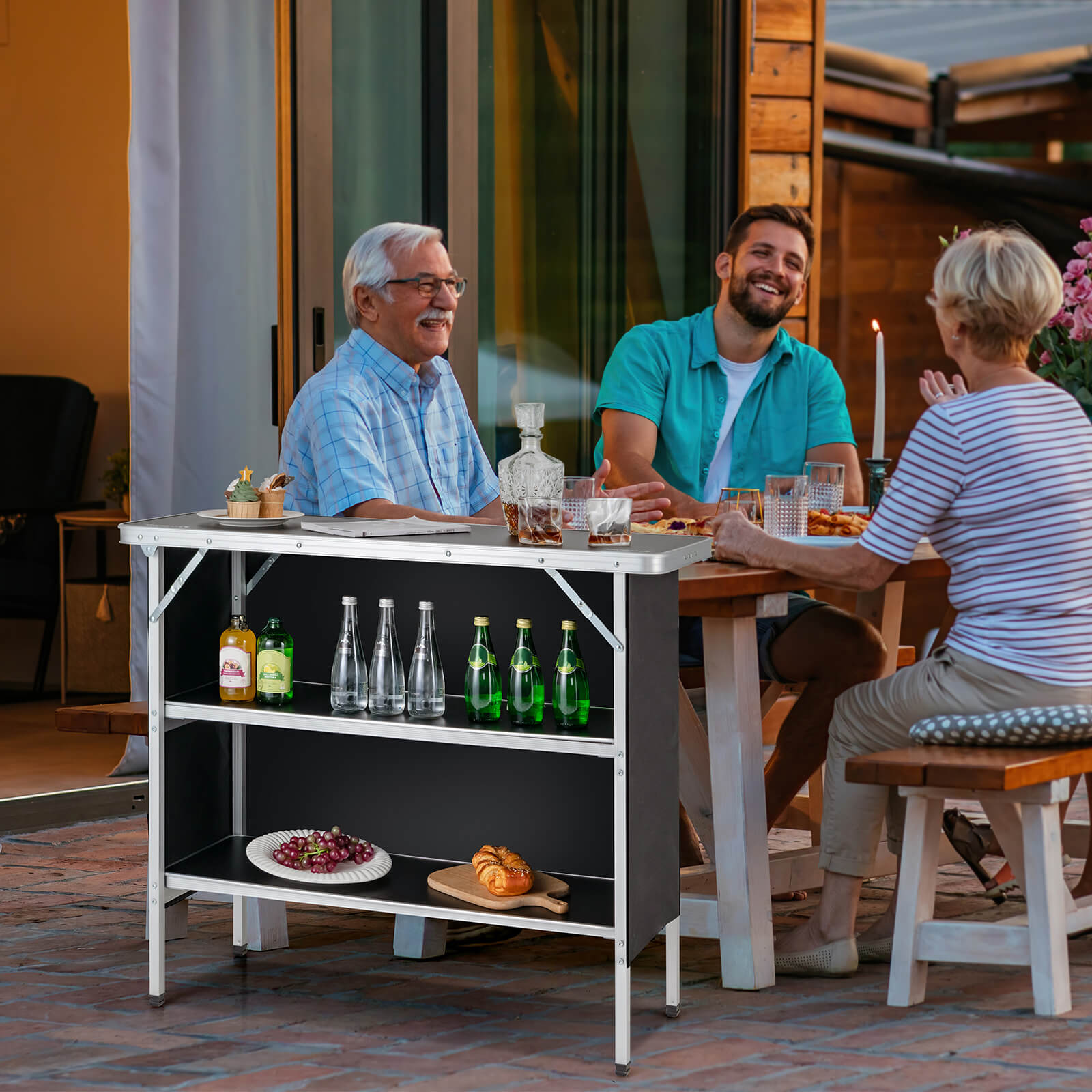 Folding Camping Table with 2-Tier Open Shelves