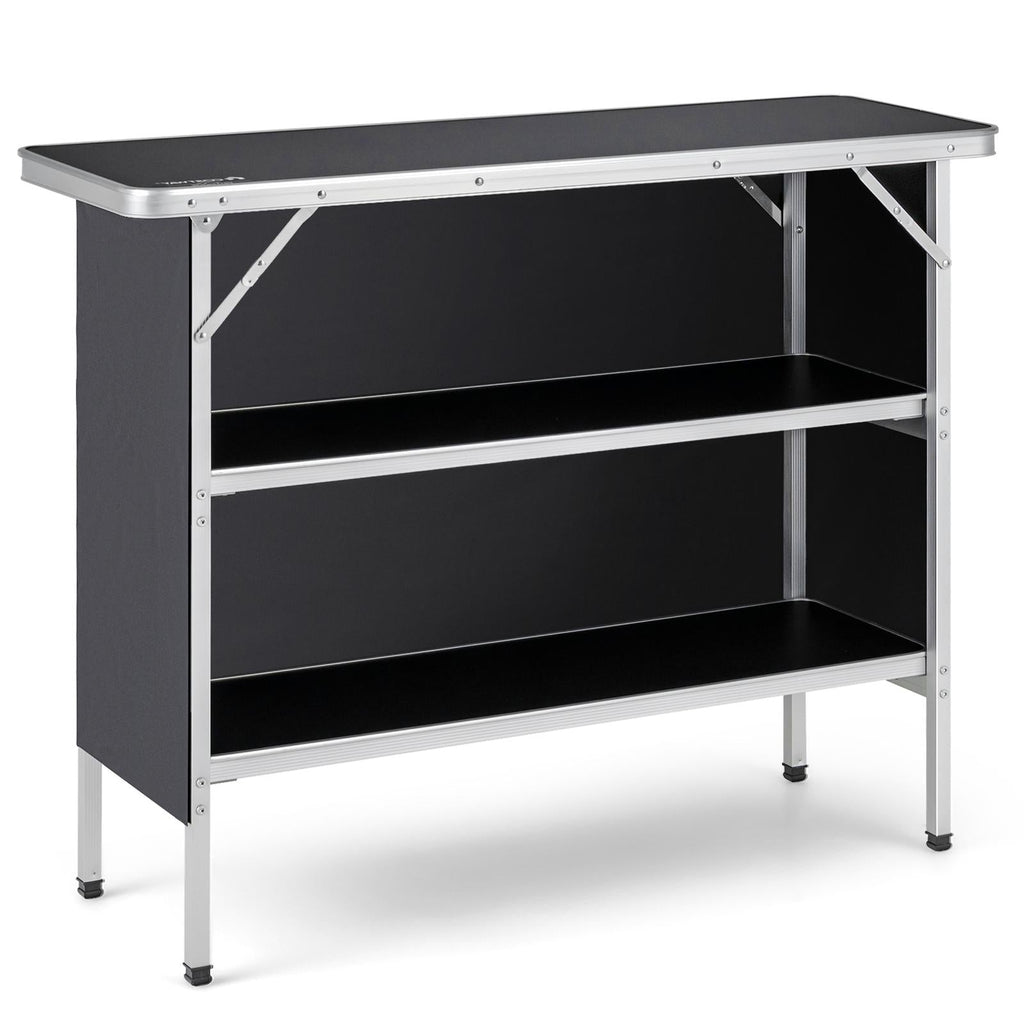 Folding Camping Table with 2-Tier Open Shelves