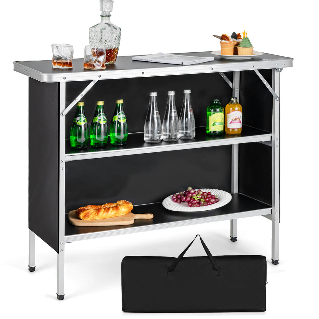 Folding Camping Table with 2-Tier Open Shelves