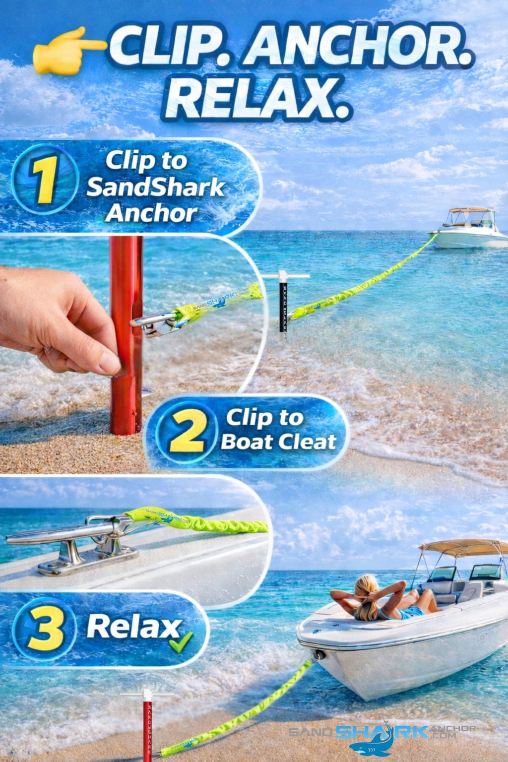 SandShark Premium Flat Bungee Line. Stretches 7-14'.