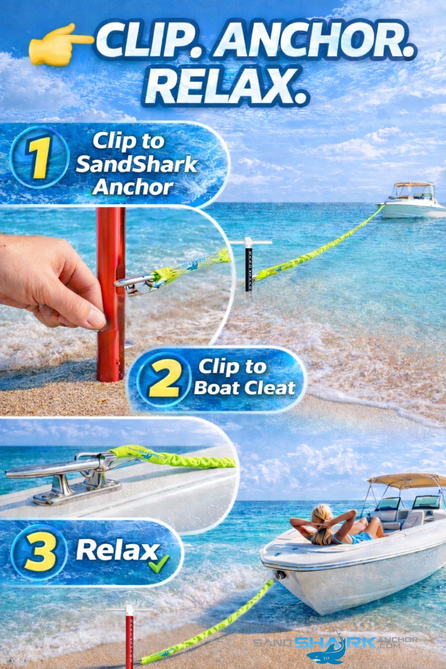 SandShark Premium Flat Bungee Line. Stretches 7-14'.