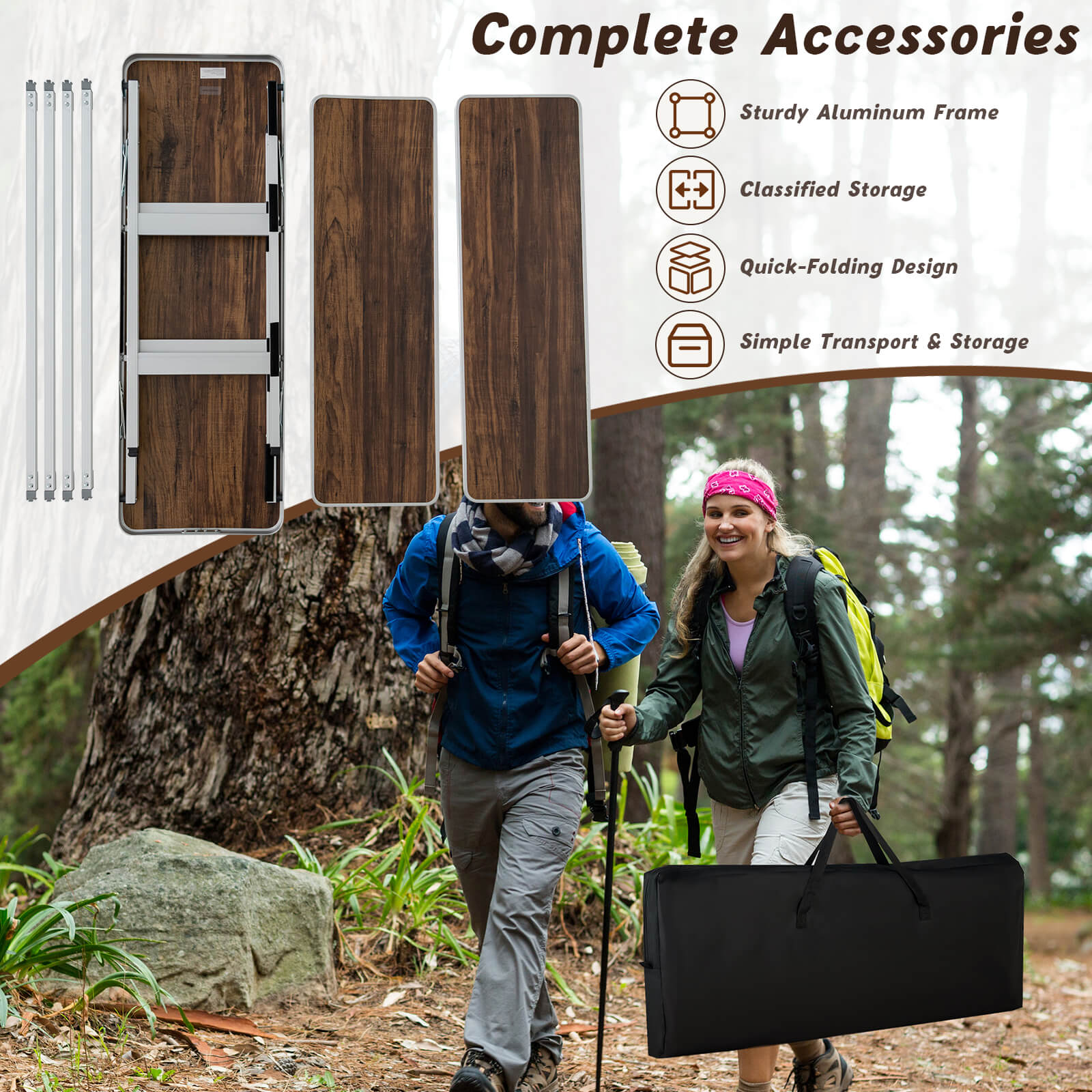 Folding Camping Table with 2-Tier Open Shelves