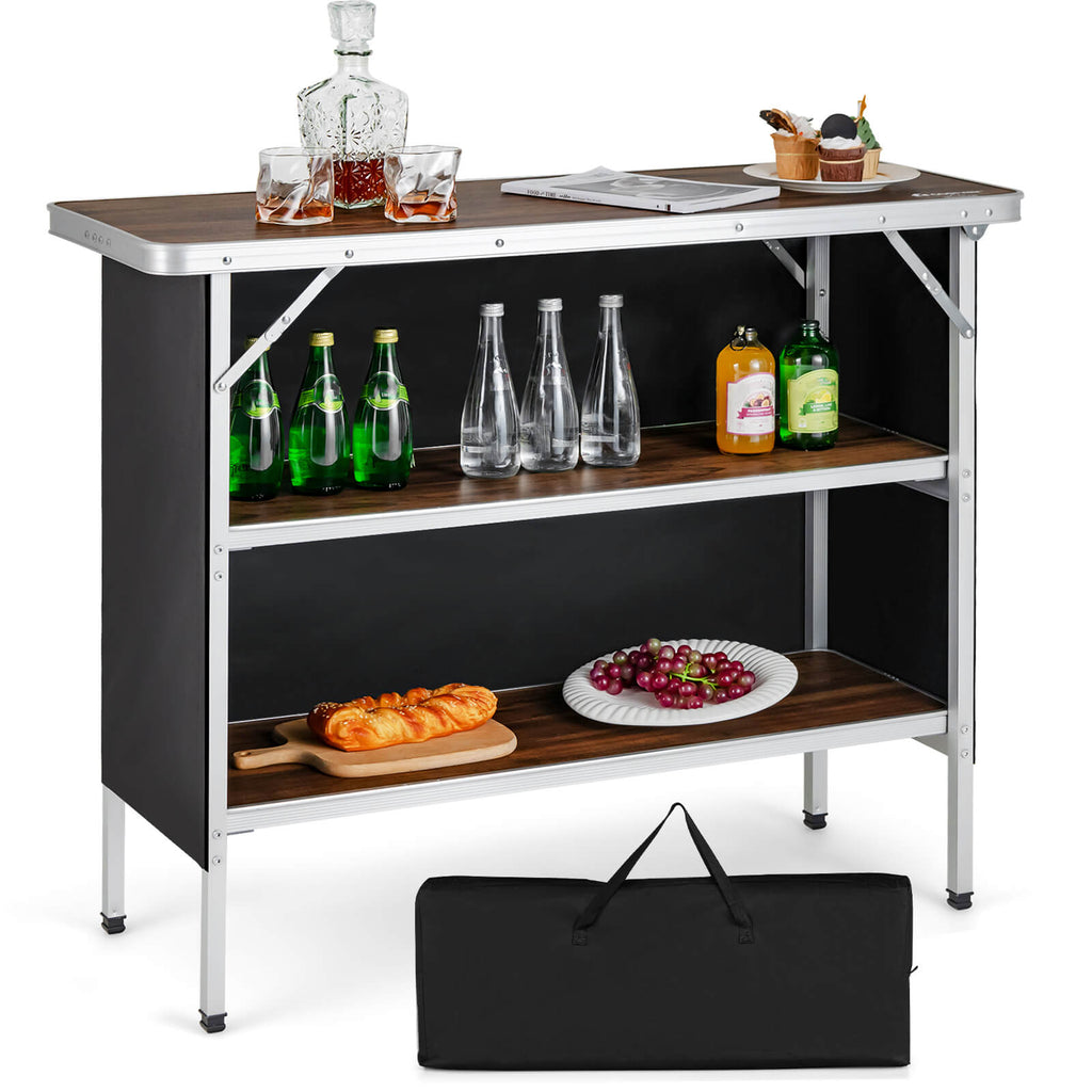 Folding Camping Table with 2-Tier Open Shelves