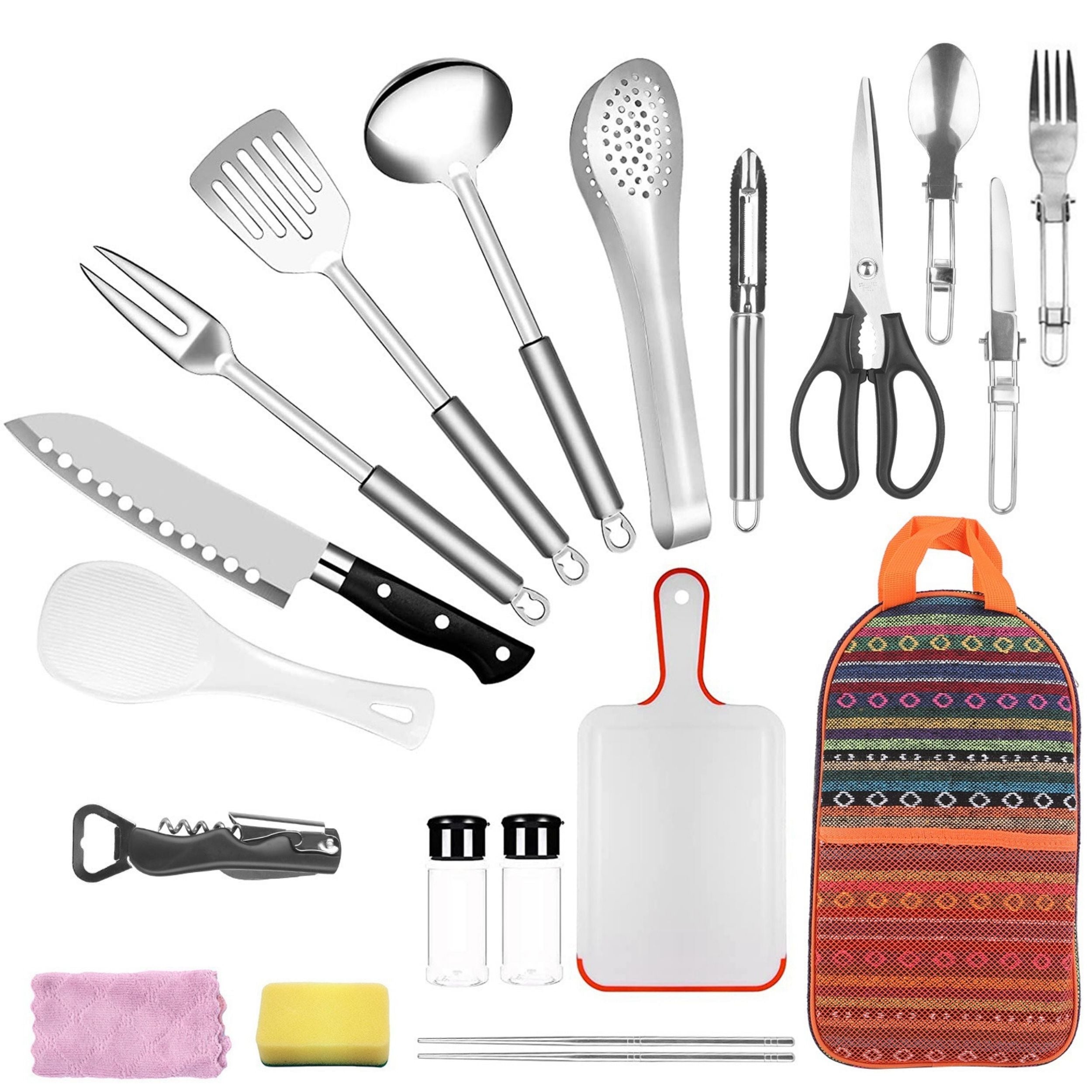 19Pcs Camping Cookware Set - Portable Outdoor Kitchen Gear with Bag: