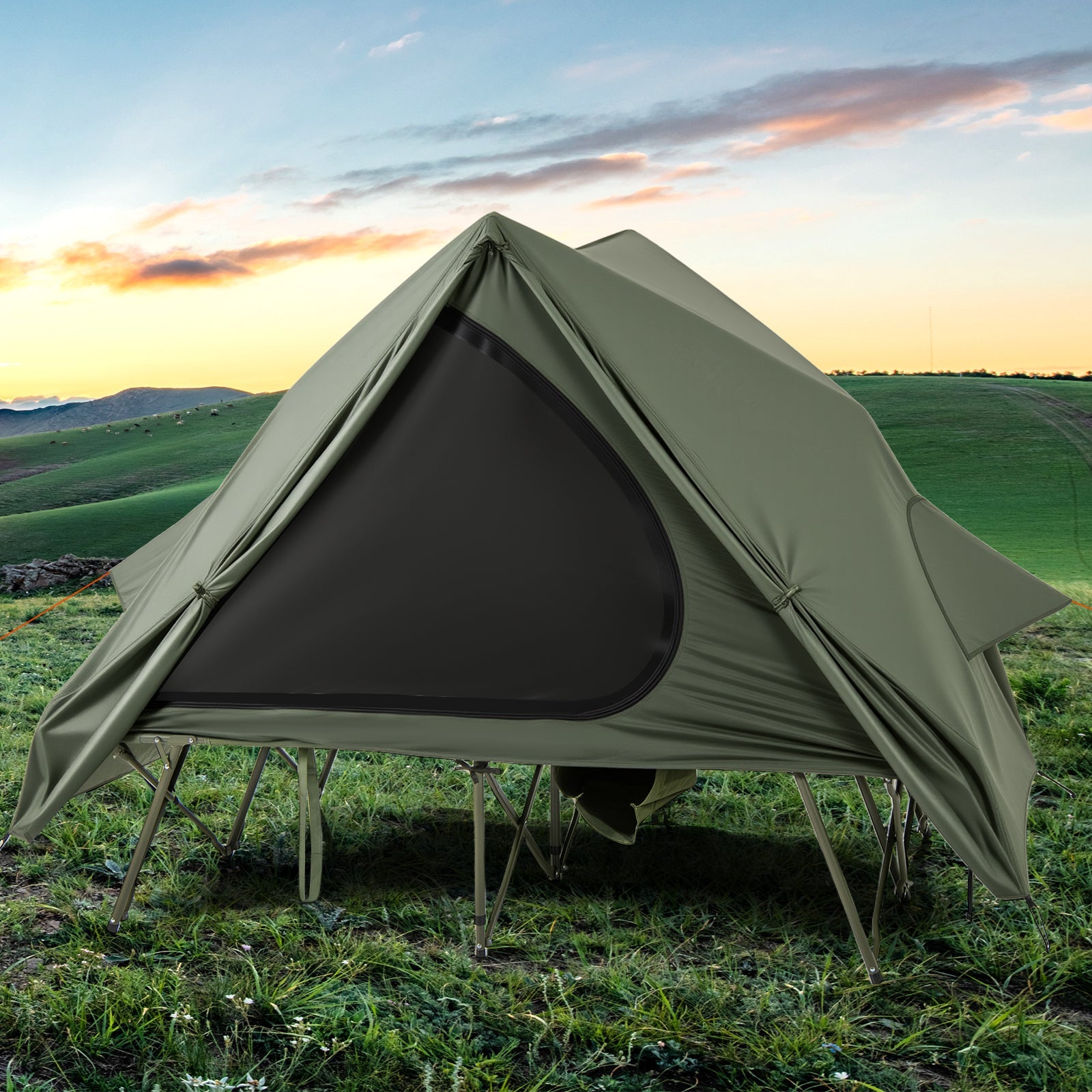 Foldable 2-Person Camping Cot with Pop-up Tent