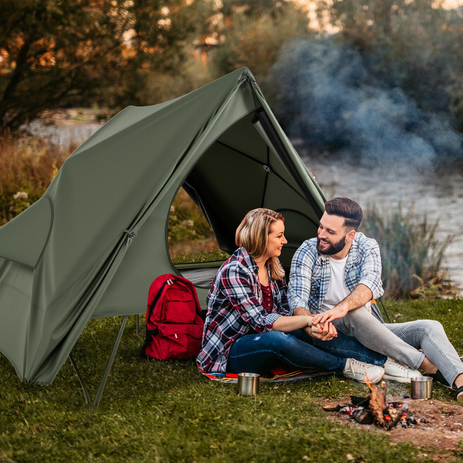 Foldable 2-Person Camping Cot with Pop-up Tent
