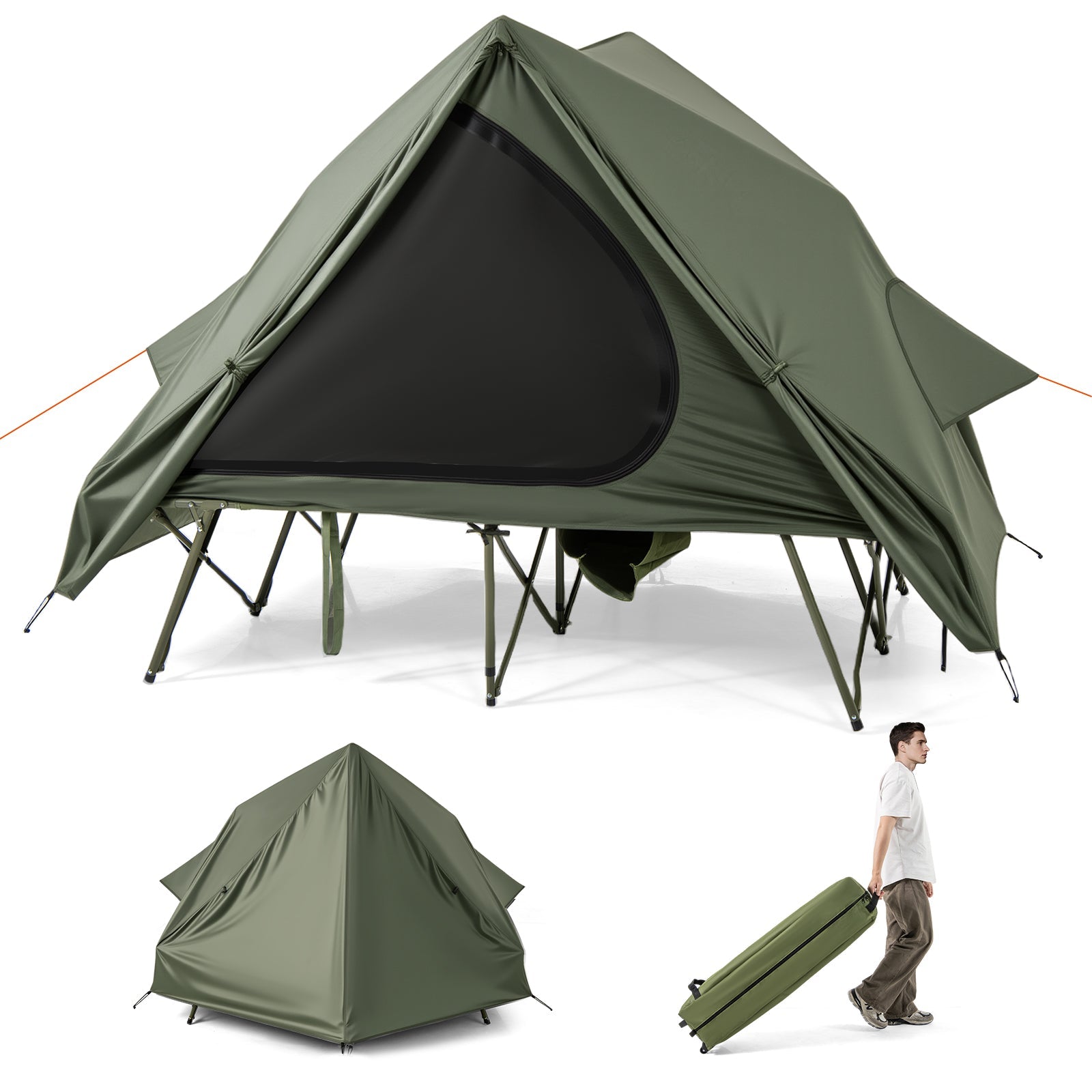 Foldable 2-Person Camping Cot with Pop-up Tent