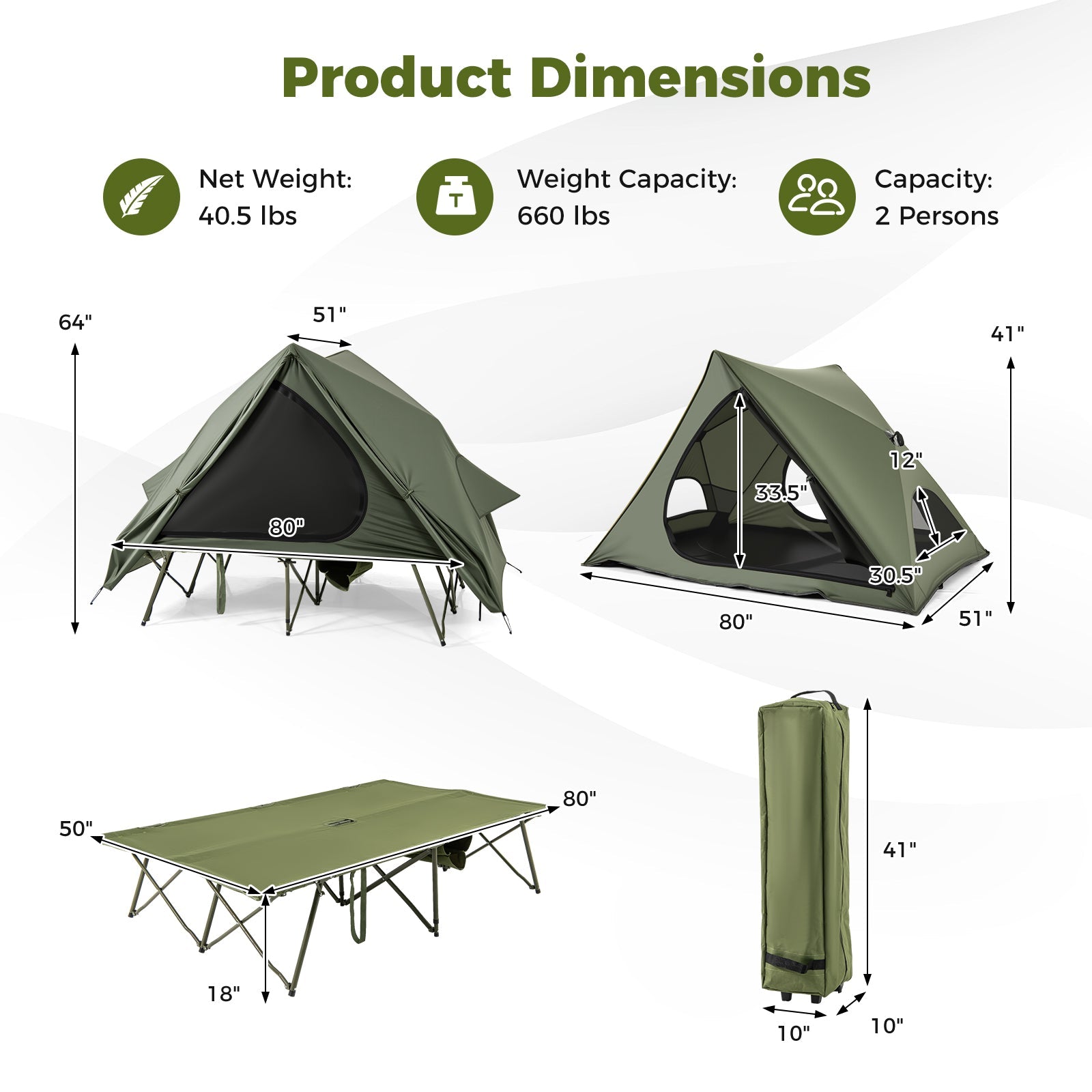 Foldable 2-Person Camping Cot with Pop-up Tent