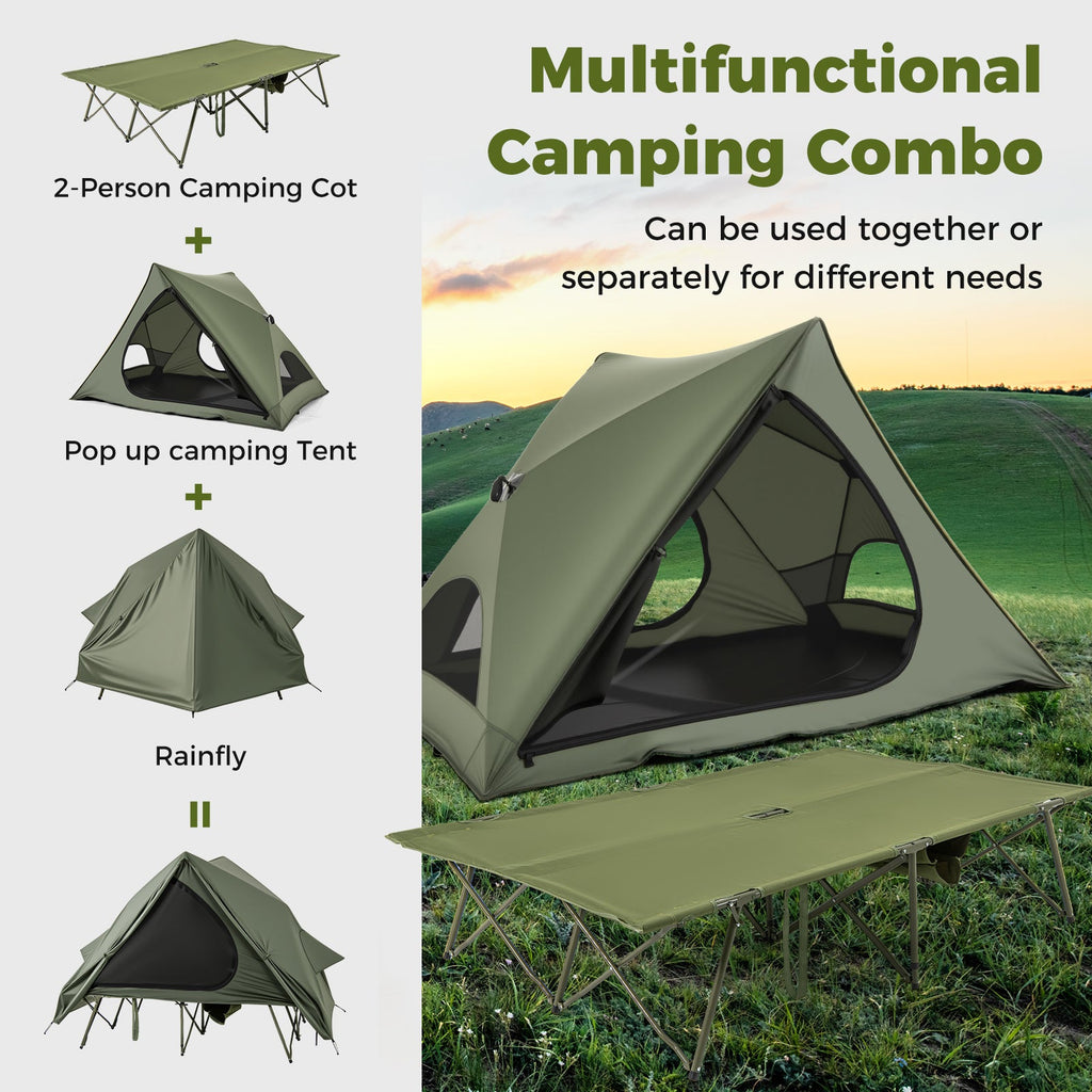 Foldable 2-Person Camping Cot with Pop-up Tent