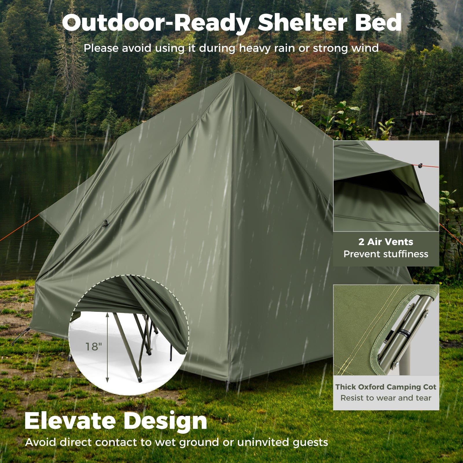 Foldable 2-Person Camping Cot with Pop-up Tent